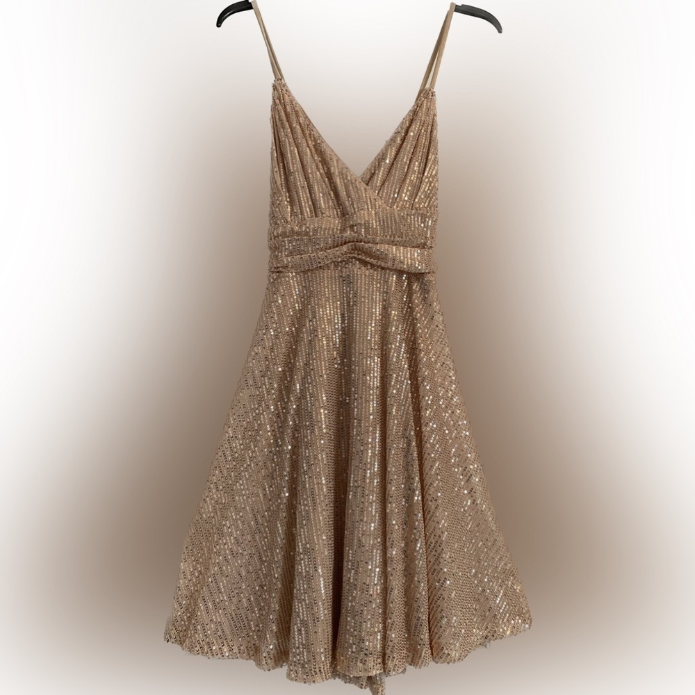 Champagne sequins A-line cocktail dress